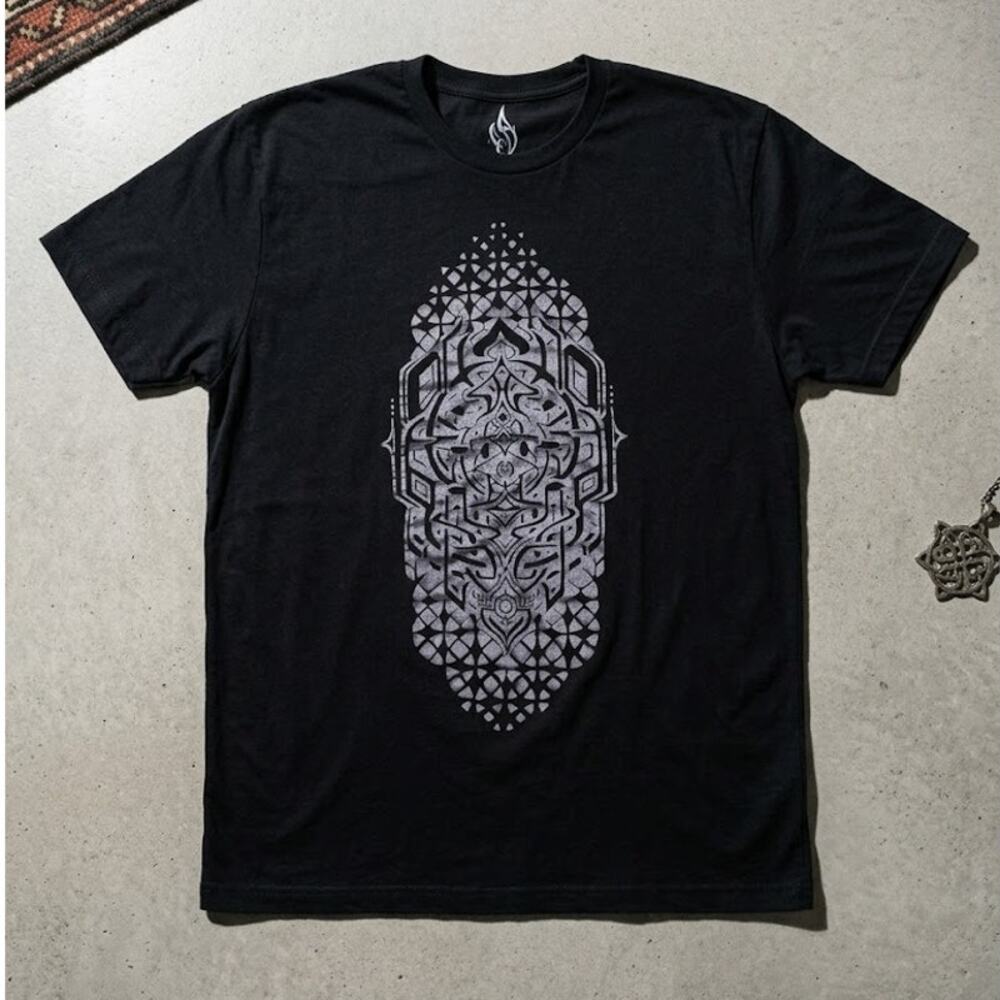 Threyda Art Apparel Mens XL Black Graphic T-Shirt Geometric Visionary Festival
